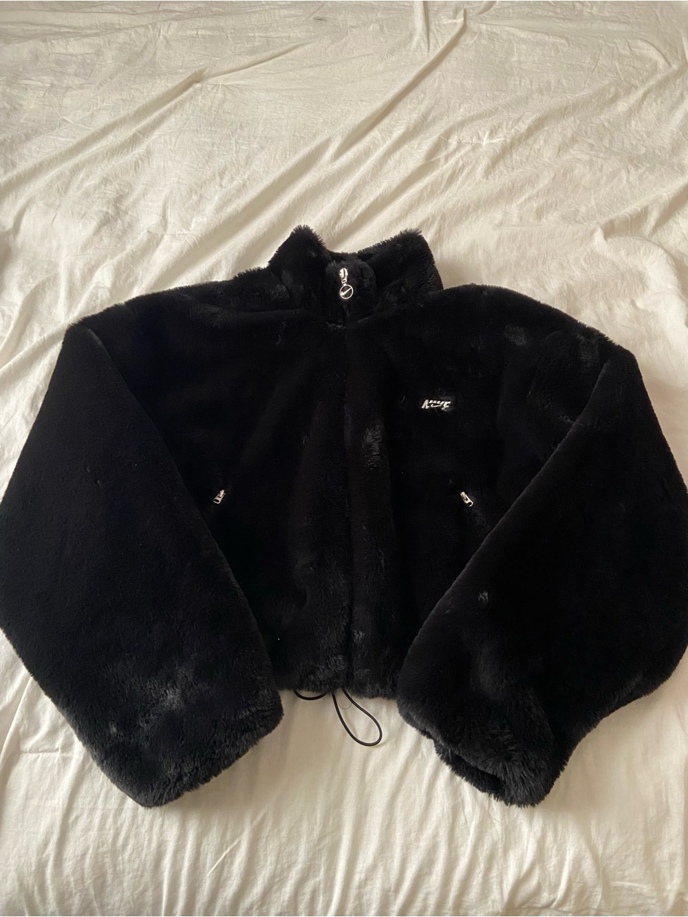 Nike Black Plush Teddy Jacket with Zip and Logo Size M